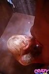 Tattoo model Lolly Ink giving a blowjob in the shower for cumshot on belly
