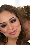 Latina pornstar in ripped fishnet stockings takes a ride on cock gets a facial