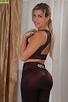 Flexy big titted MILF Savana Styles stripping yoga pants to finger pussy