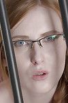 Ginger head in glasses Linda Sweet lets her ass drilled behind bars