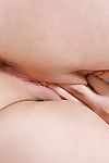 Full-bosomed brunette hottie undressing and fingering her bald slit