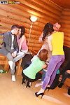 Teens having a party and pleasing one lucky dude and his hard cock